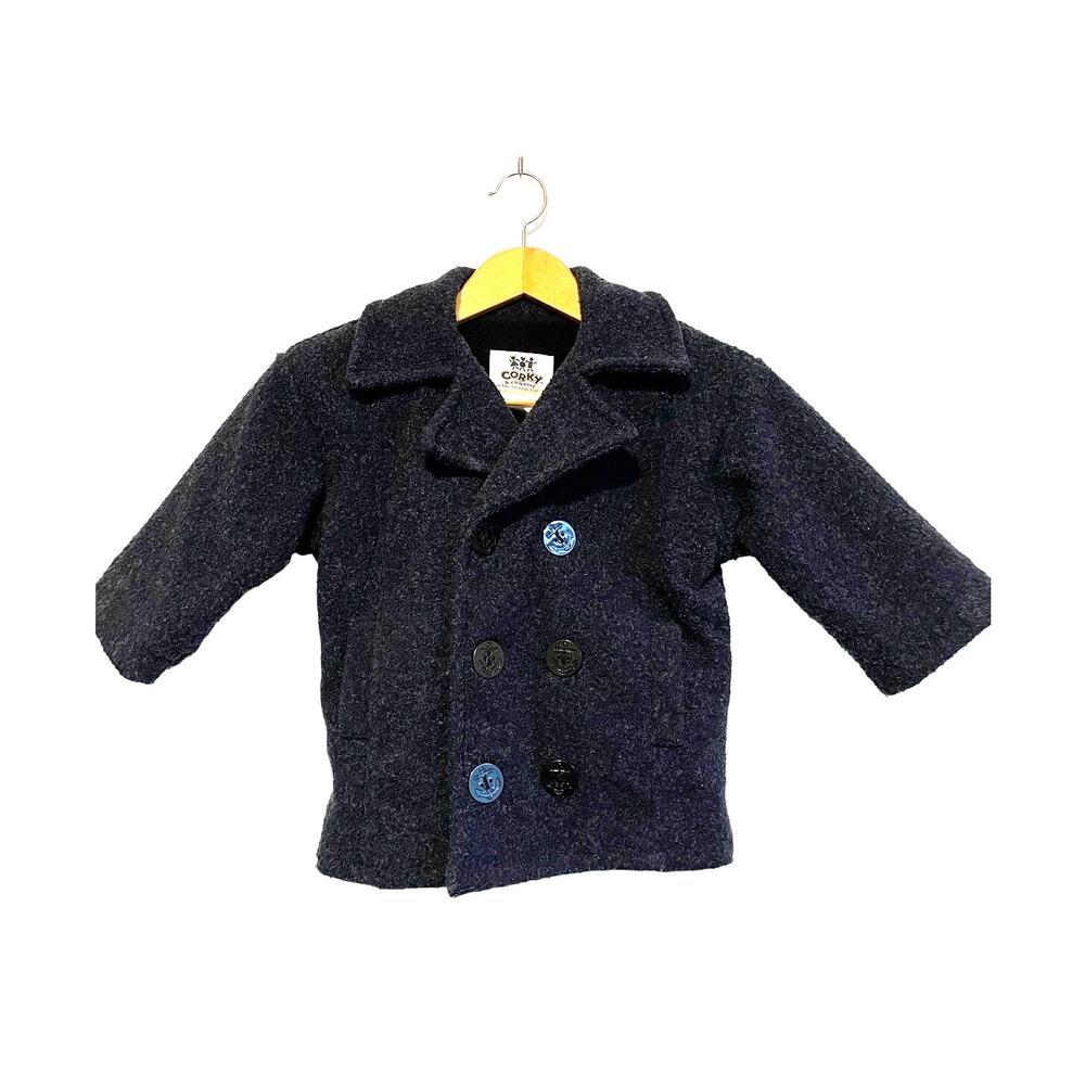 Corky & Company blue nautical pea coat fleece lined button anchor Size 4T
